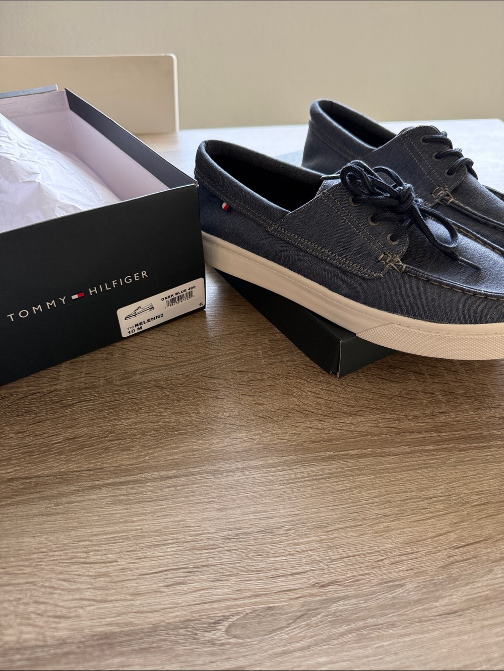Tommy Hilfiger Men’s Dark Blue Canvas Lace-Up Boat Shoes